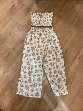 HYFVE Cream Wide-Leg Floral Pants